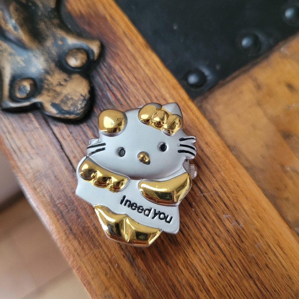 Gold and Silver Hello Kitty Clock Pendent y2k Vintage